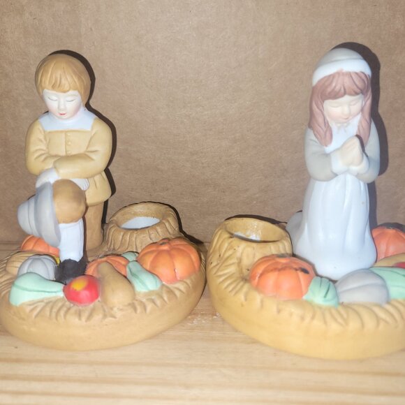 Vintage Pilgrim Candle Holders House of LLoyd 1987 * Thanksgiving Centerpiece - Picture 2 of 3